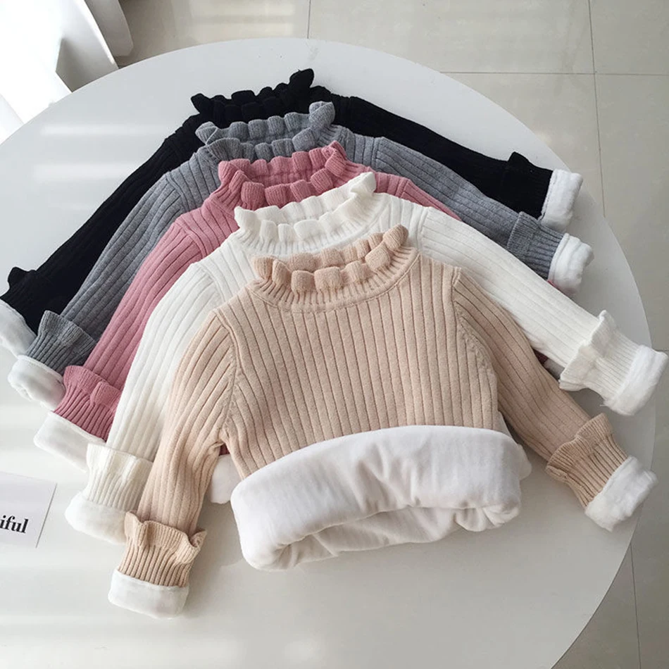 

Infant Toddler Winter Fleece Sweaters Baby Warm Pullover Girls Thicken Knitting Shirt Kids Long Sleeve Turtleneck Winter Sweater