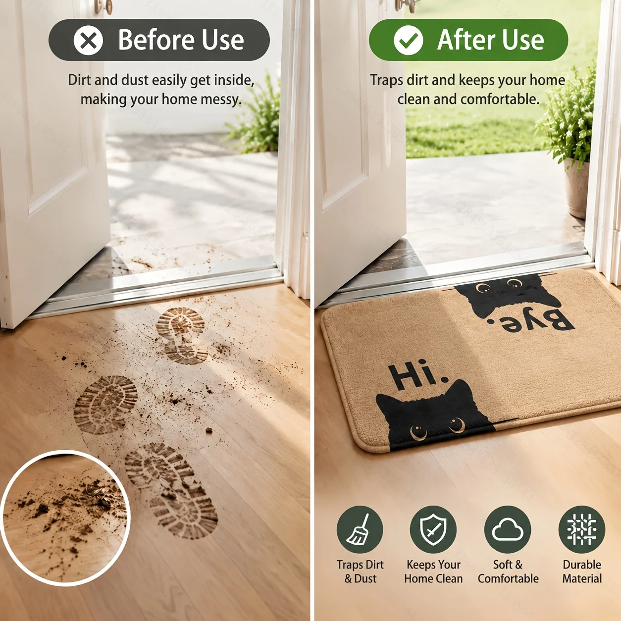 Halloween Cat Greeting Doormat Fun Funny Pet Lover Welcome Goodbye Entrance Mat for Fall Season Home Decor