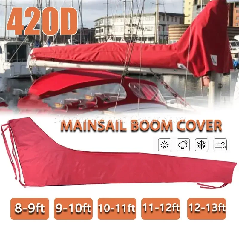 

420D Red Mainsail Boom Sail Cover Waterproof Cover Boat Cover Windproof Sunshade Anti Scratch Dustproof 8-9ft 11-12ft 12-13ft