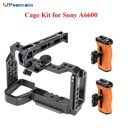 Powerwin  for Sony A6600 Camera Cage Kit Stabilizer Rig Protective Extension Frame Gimbal Arri Locating Screw Wooden Handle