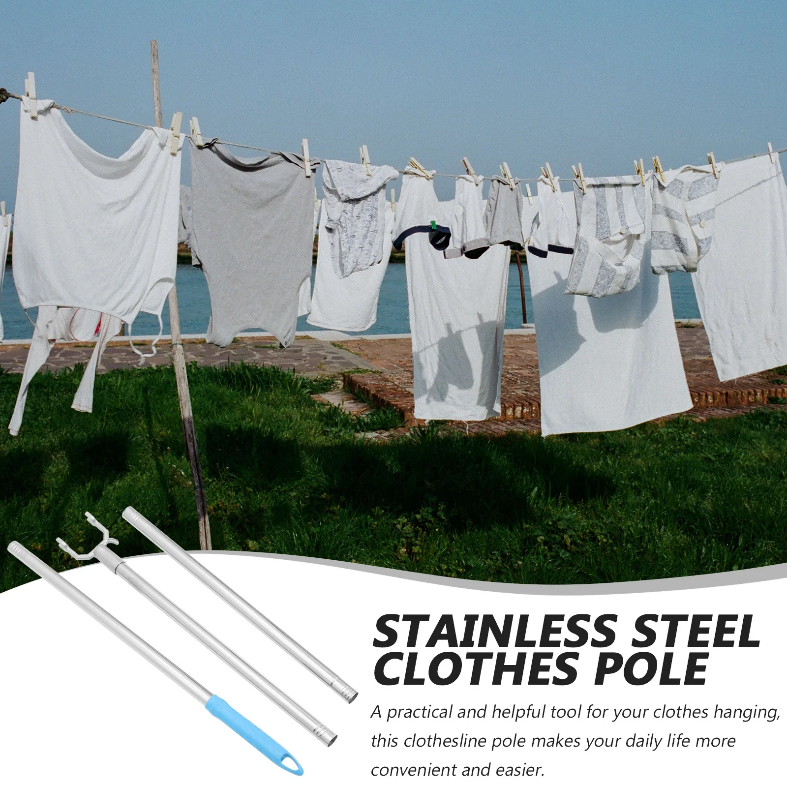 

Long Handle Clothes Reach Pole Sturdy Balcony Clothesline Drying Stick Practical Clothing Hanging Tool Household Garment