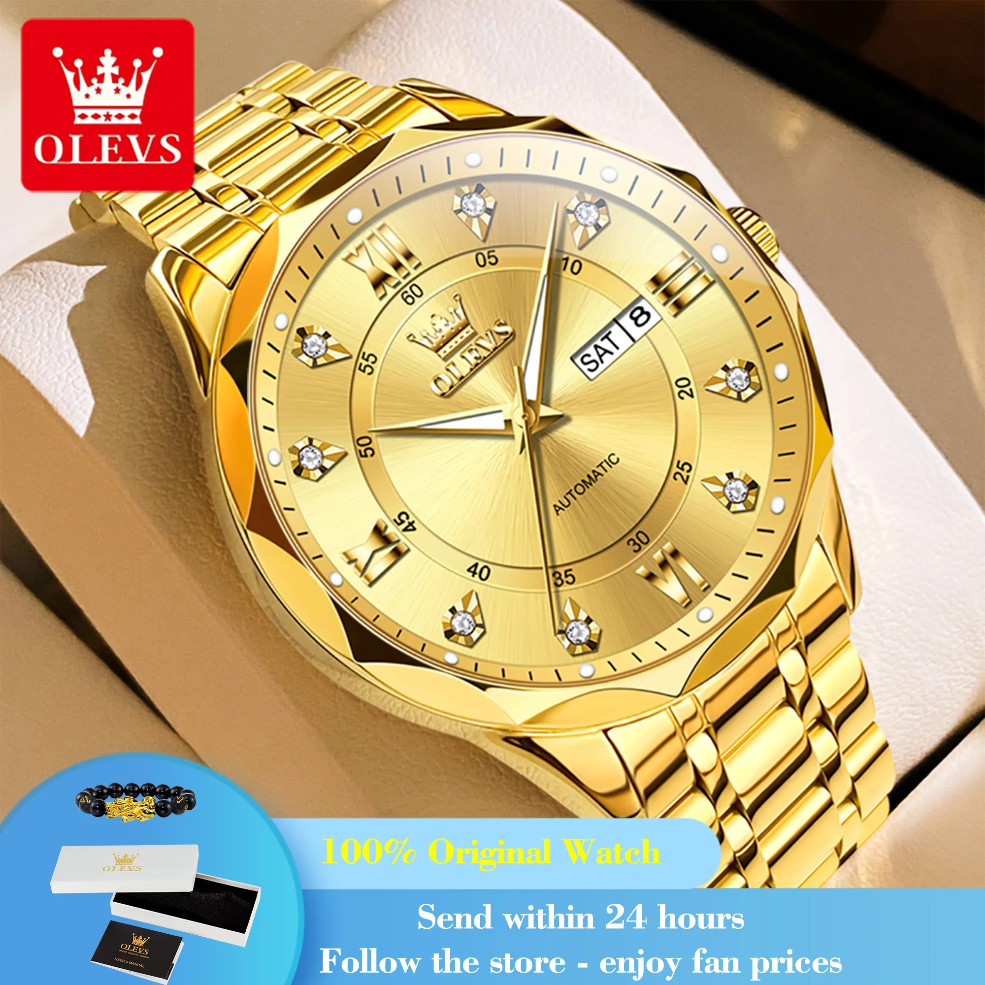

OLEVS 6727 Men's Watch Dual Calendar Automatic Mechanical Watch For Men High Hardness Mirror Waterproof Fashion Man Wristwatch