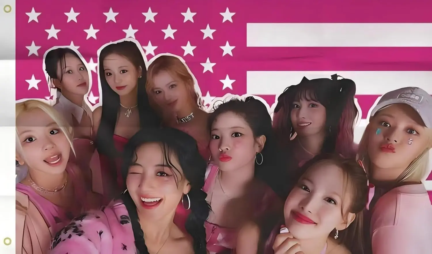 Twice Members American Banner 3X5 Ft,Pink Kpop USA Flag Tapestry For Bedroom Living Room Dorm Wall With Brass Grommets,Kpop Fans