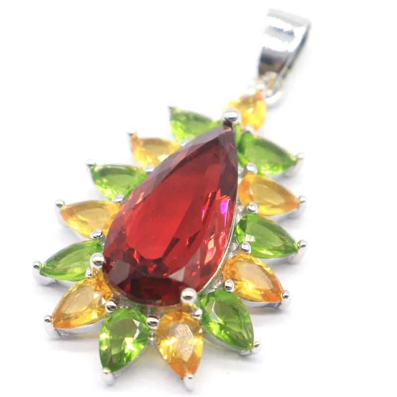 6.5G 925 Liontin Perak Murni Padat Disesuaikan Multi Warna Peridot Emas Citrine Morganite Kunzite Rhodolite Garnet