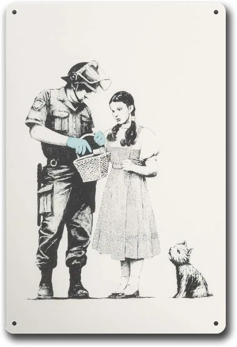 Metallschilder im Banksy-Stil, Blechschilder „Stop and Search“, moderne abstrakte Wandkunst, Dekoration für Café, Büro, Geschäft, Bar, Wanddekoration