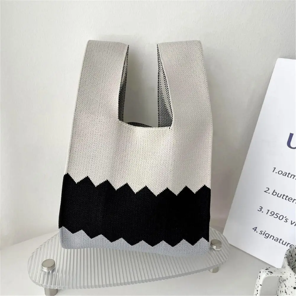 Knit Handbags Women Handmade Knot Wrist Bag Casual Small Tote Bag Girls Reusable Shopping Bags