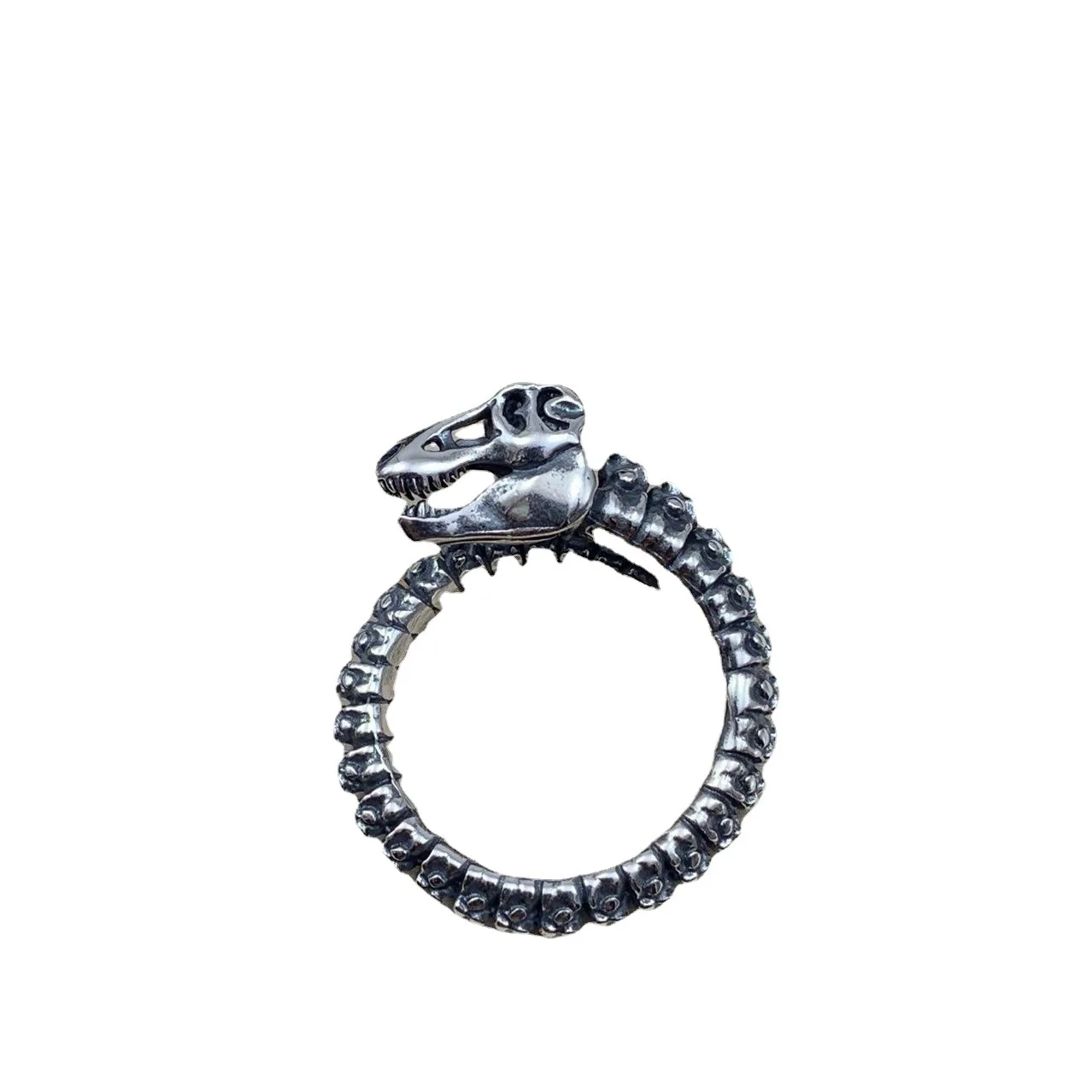 s925 sterling silver retro ornament fashionmonger personalized men's ring Thai silver creative dinosaur skeleton ring opening