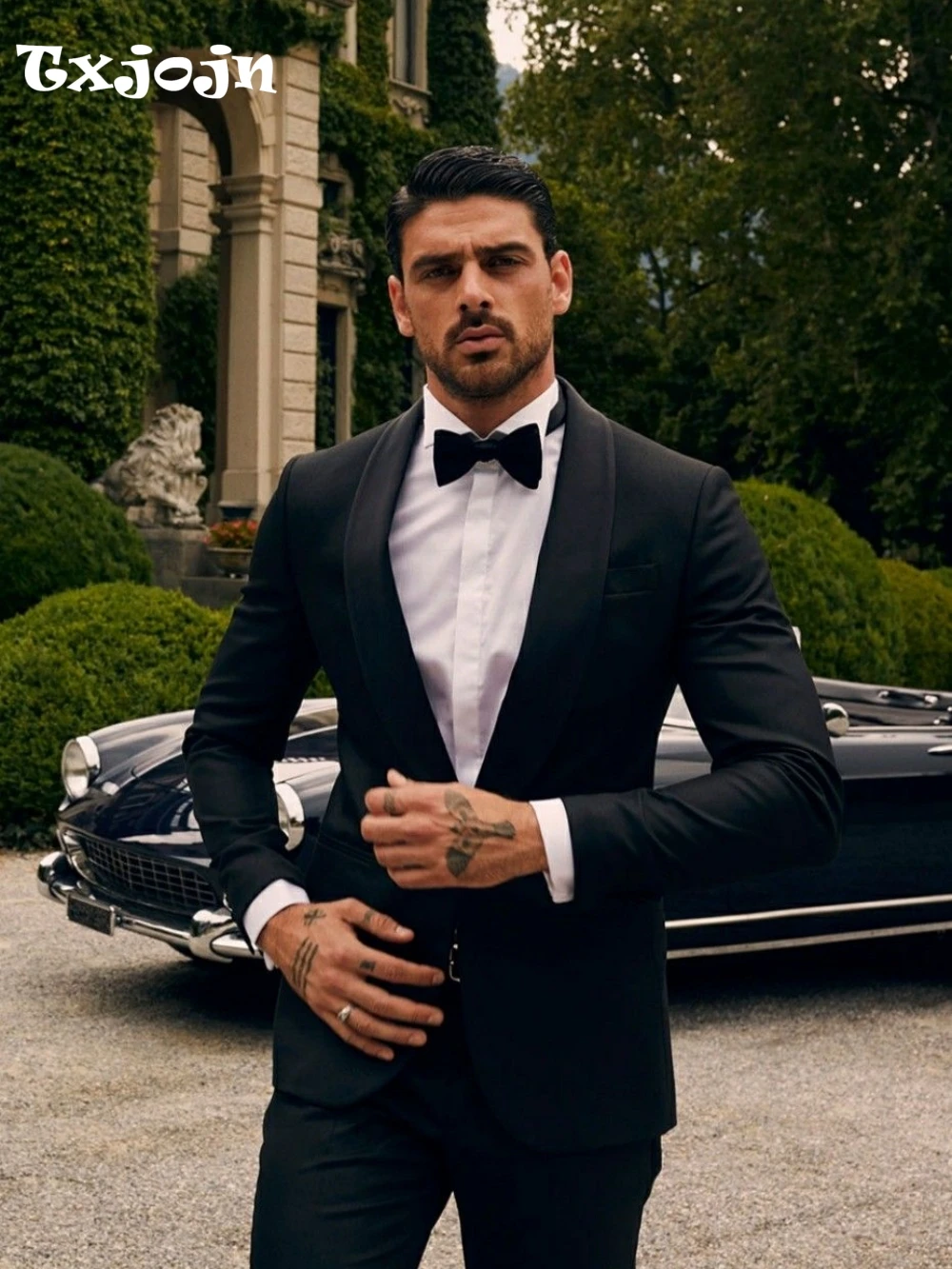 

Classic Black Men's Tuxedo 2 Pieces Jacket Pants Wedding Groom Best Man Outfit Graceful Shawl Lapel Man Suit Set Dancing Wear
