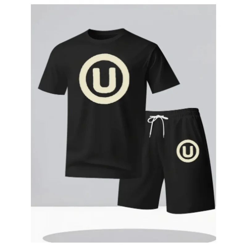 

2026Men's Fashion Highlights：Random print micro-elastic fabricTTrendy pairing of a T-shirt and simple drawstring shorts set