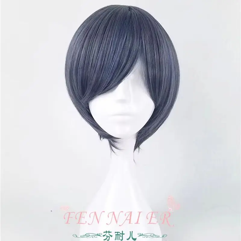 أنيمي Kuroshitsuji Ciel Phantomhive شعر مستعار مختلط رمادي قصير مستقيم شعر مستعار تأثيري + غطاء شعر مستعار