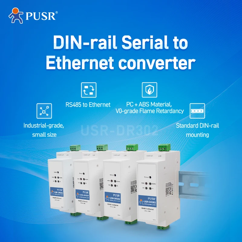 PUSR Din Rail RS485 to Ethernet Converter Serial Device Server Modbus RTU to TCP Modbus Gateway USR-DR302