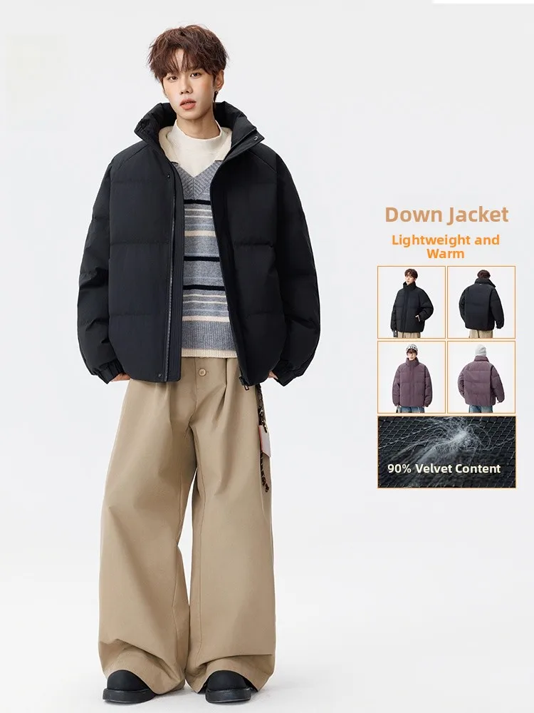 

American Sle Thiened down Jaet Men's Winter Warm Trendy High-End Cleanfit Workwear Stand Collar Outerwear Polyester Fiber