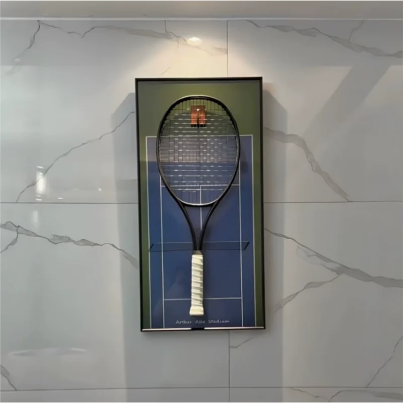 Tennis Racket Displayed On The Wall In A Picture Frame Decorative Painting For The US Open French Open And Australian Open