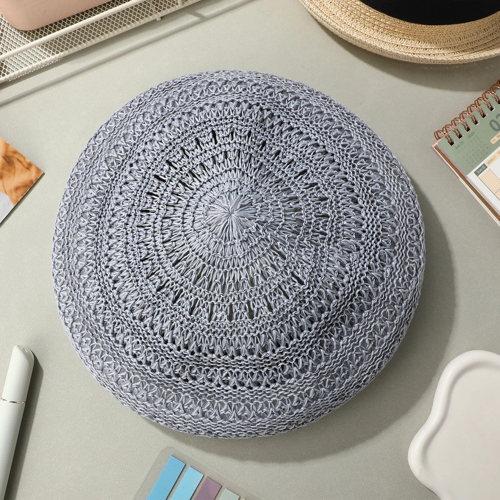 

Beret Straw Hat Women Summer Fashion Grey Vintage Travel Woven Beret Linen Comfort Outdoor Activity Gift Hat