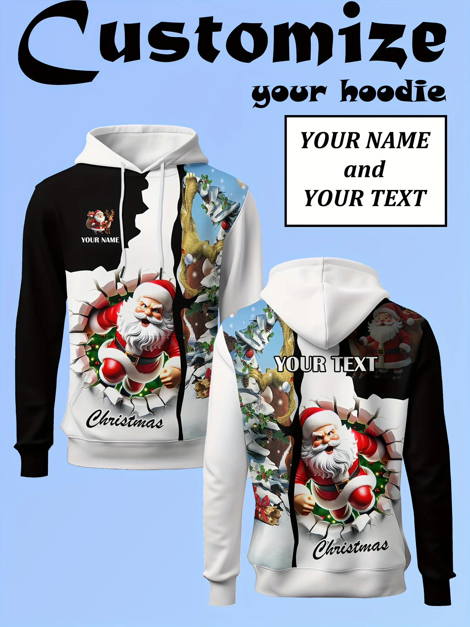 

3D Christmas Element Printed Men's Hoodie Autumn New Custom Name Sportswear Tops Outdoor Casual Fashion Christmas Party Clothing