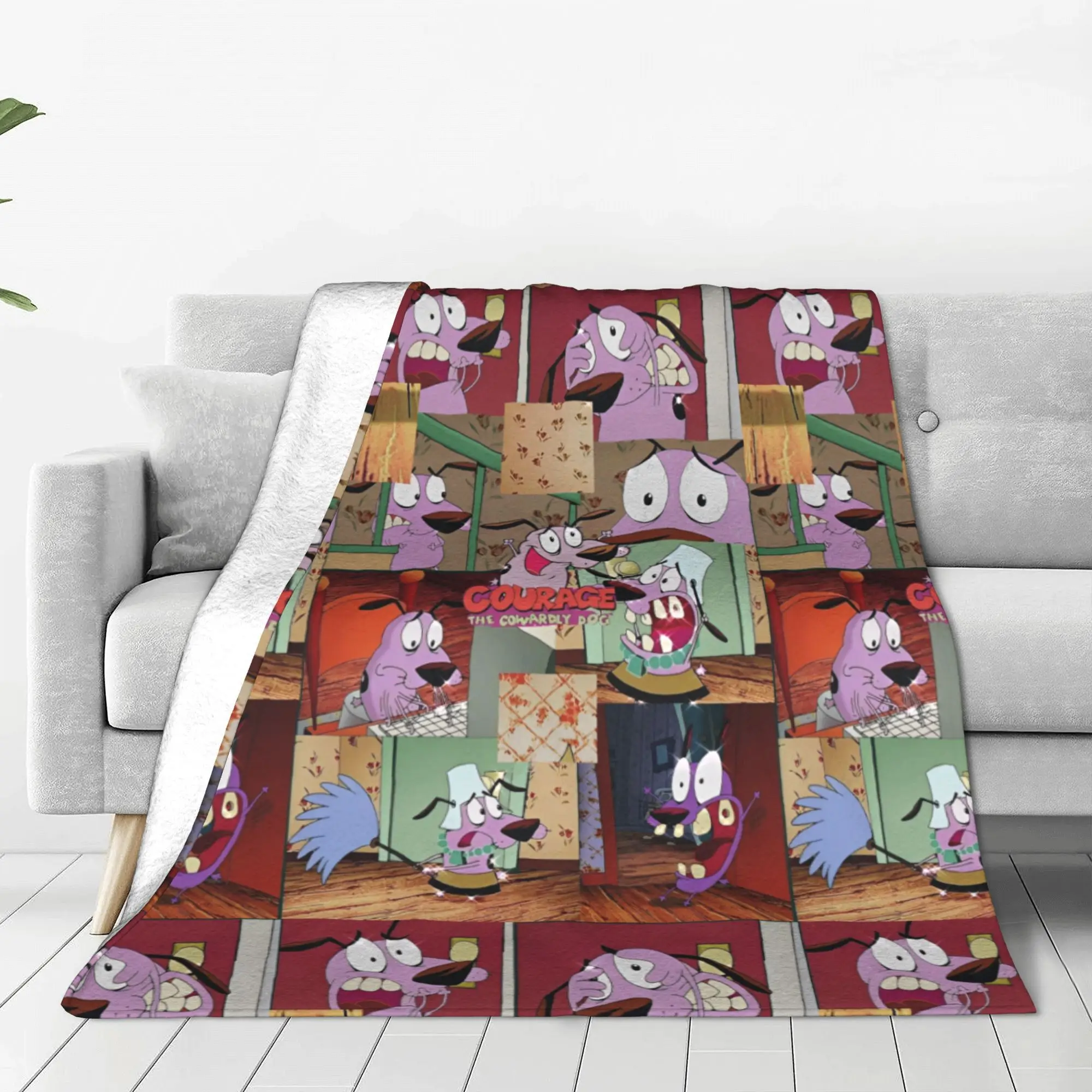 Cowardly Dog C-Courage Cartoon Funny Blankets Fleece Autumn/Winter Cute Comedy Lightweight Thin Throw Blankets Office Rug Piece