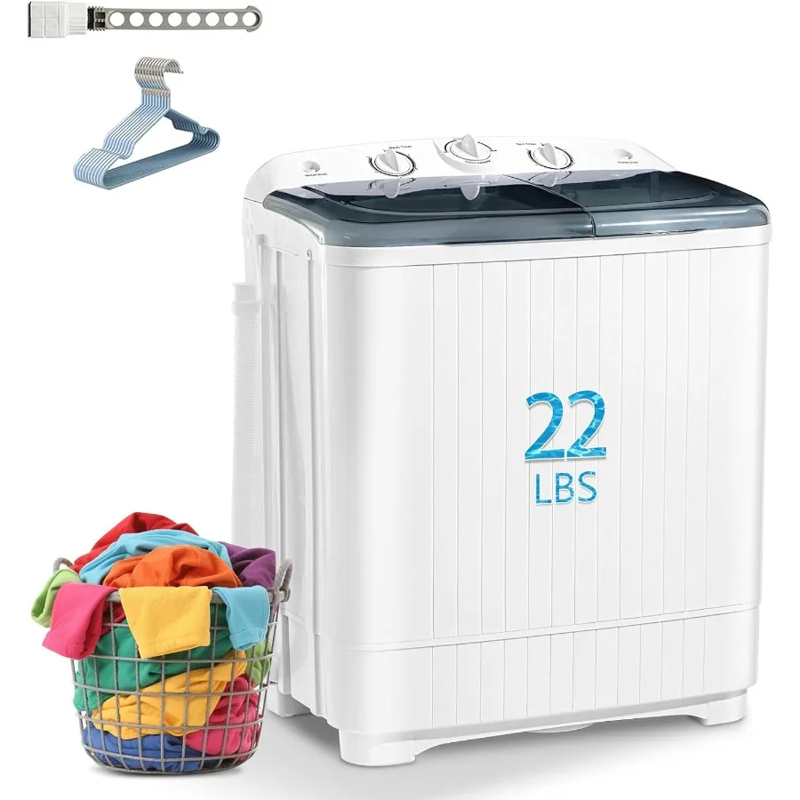 Mini machine à laver portative à double baignoire de 22 lb avec étendoir et 10 cintres, lave-linge de 13 lb, petite lave-linge Spinner de 9 lb avec