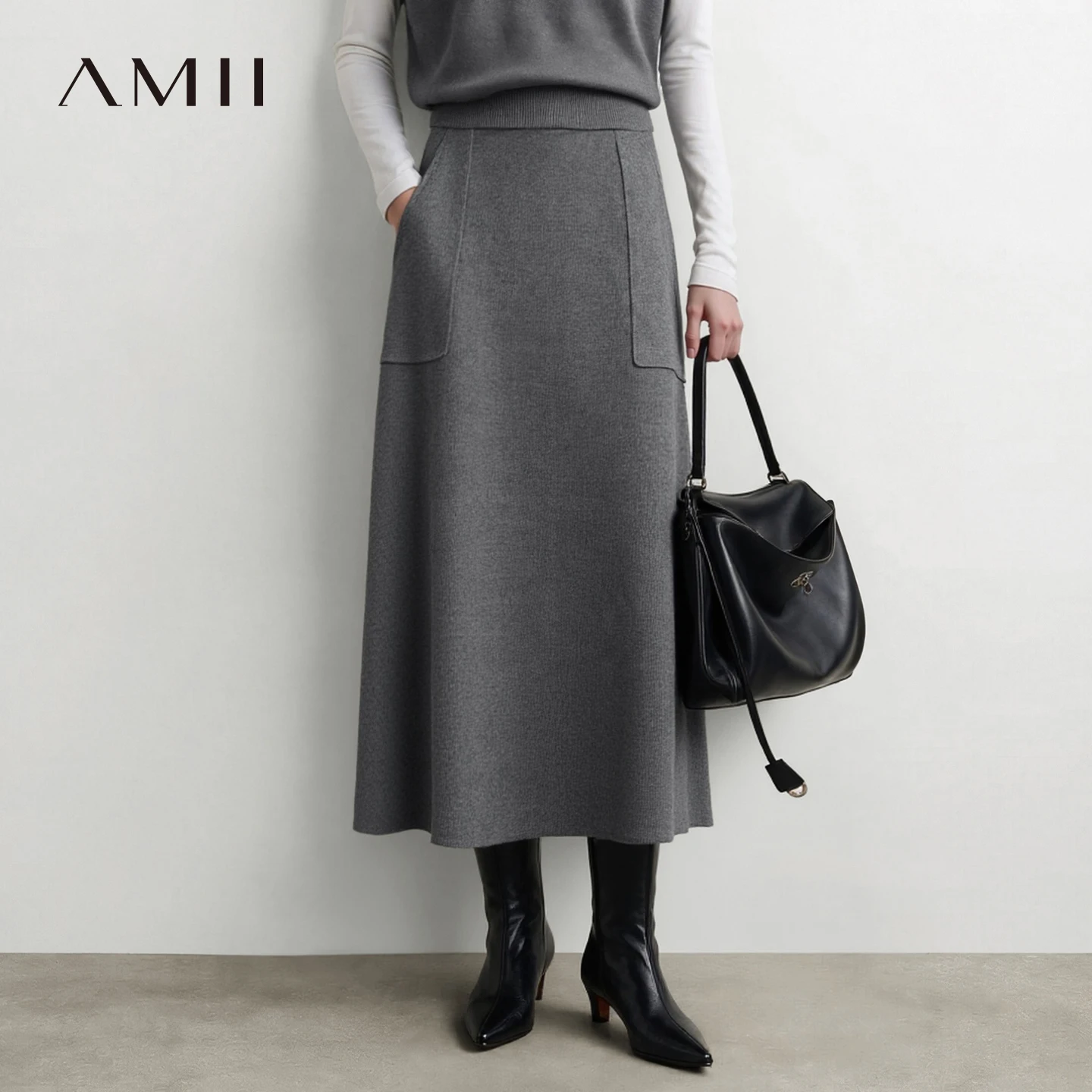 Amii Minimalist Woman A-Line Skirts Autumn Fashion Office Lady Elegant Loose Midi Knit Skirt Outfit Women's Clothing 12623124