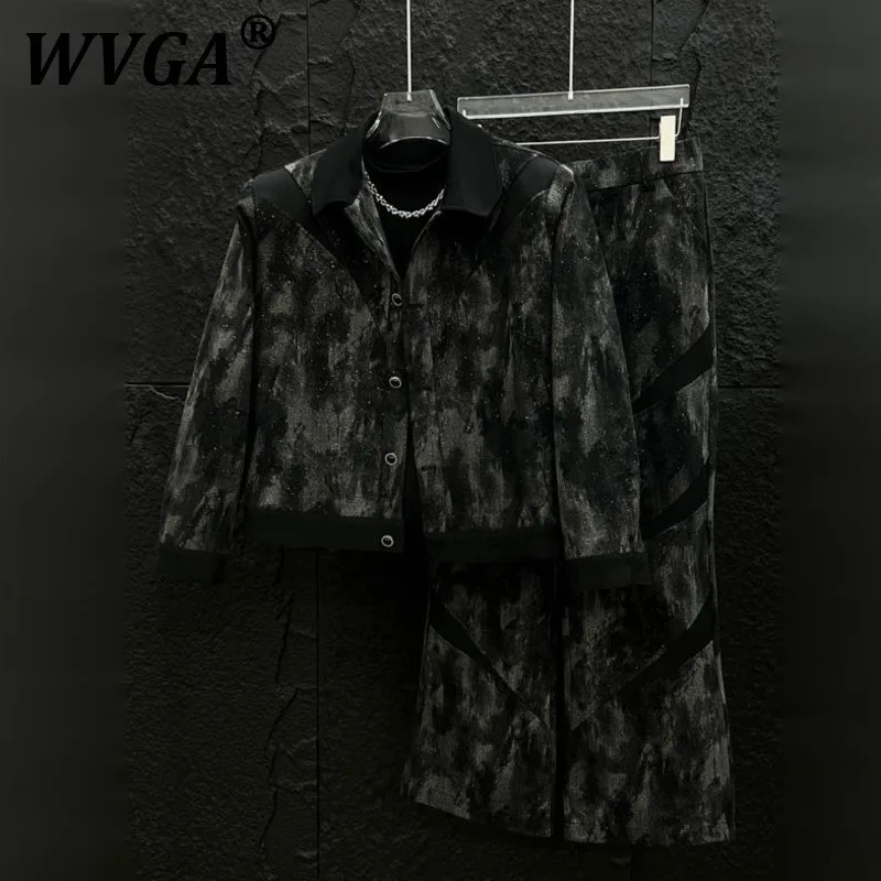 WVGA Frühling Herbst Neue Mann Gold Stempel Patchwork Trendy Denim Kurze Jacke Nische Chic Beiläufige Gerade Hosen Zwei Stücke Sets W9247