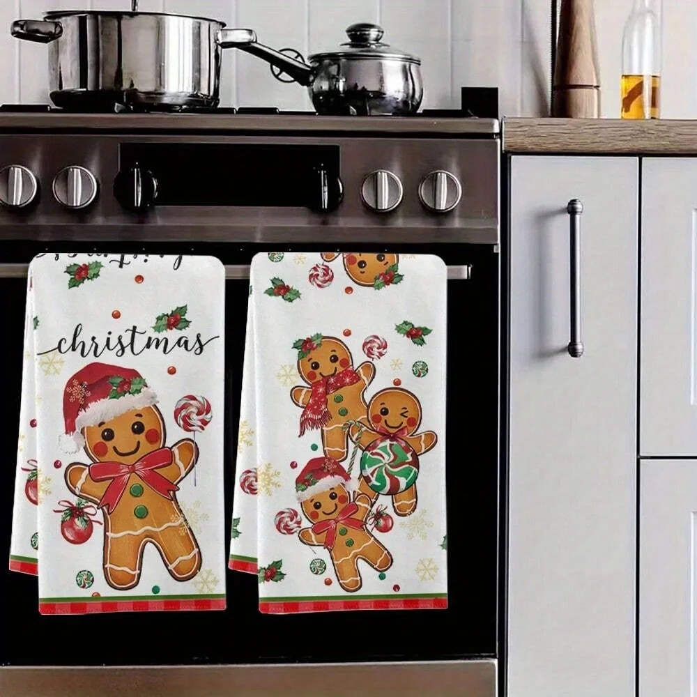 2 Stück Weihnachts-Lebkuchen für Herren, Küchentücher – 40 x 60 cm, festliches Weihnachtsmütze- und Schal-Design, langlebige Geschirrtücher für den Urlaub
