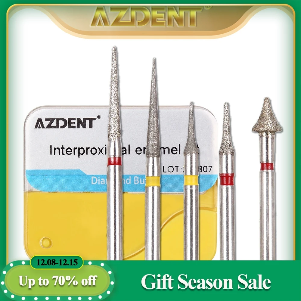 AZDENT Dental Diamond Burs Set di riduzione dello smalto interprossimale ortodontico per lucidatura a taglio ad alta velocità 5 pezzi/Kit