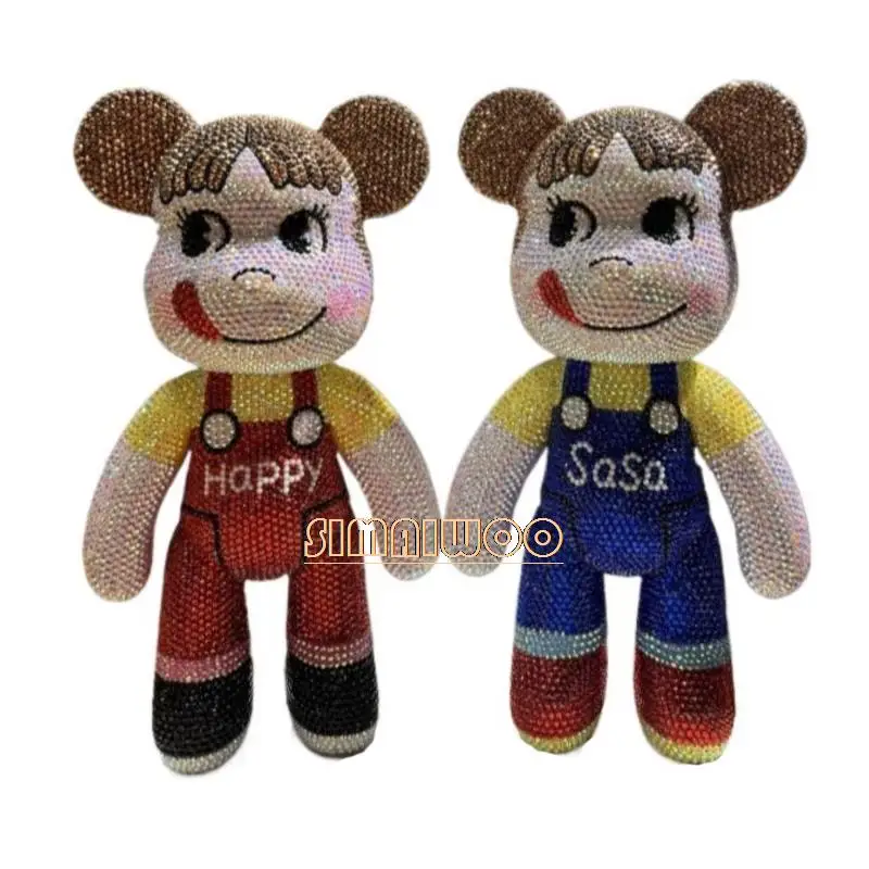 Creative DIY Rhinestone Craft Bear Statue Hand-drawing Cute Boy Christmas Gift Mosaic Art Shining Crystal Toy Decorative Staff 