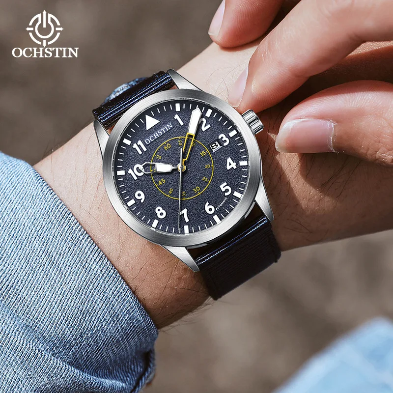 ساعة ميكانيكية للرجال مقاومة للماء، عرض تقويم التاريخ المضيء، حزام من النايلون، ساعة يد أوتوماتيكية بالكامل Montres MECaniques