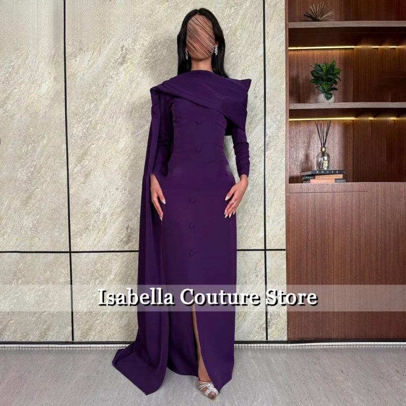 

Purple Evening Dress Regular Sleeve Prom Dress Pleats Embellishment Party Formal Gowns with Split robe de bal Customized