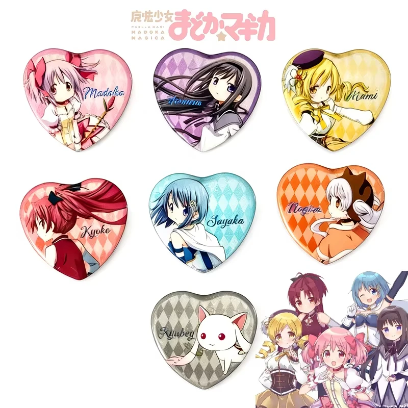 1/7pcs Anime Puelling Magic Madoka Magica Kaname Madoka Akemi Homura‌ 5CM Heart Badge Brooch Pin Collection Props Xmas Gifts