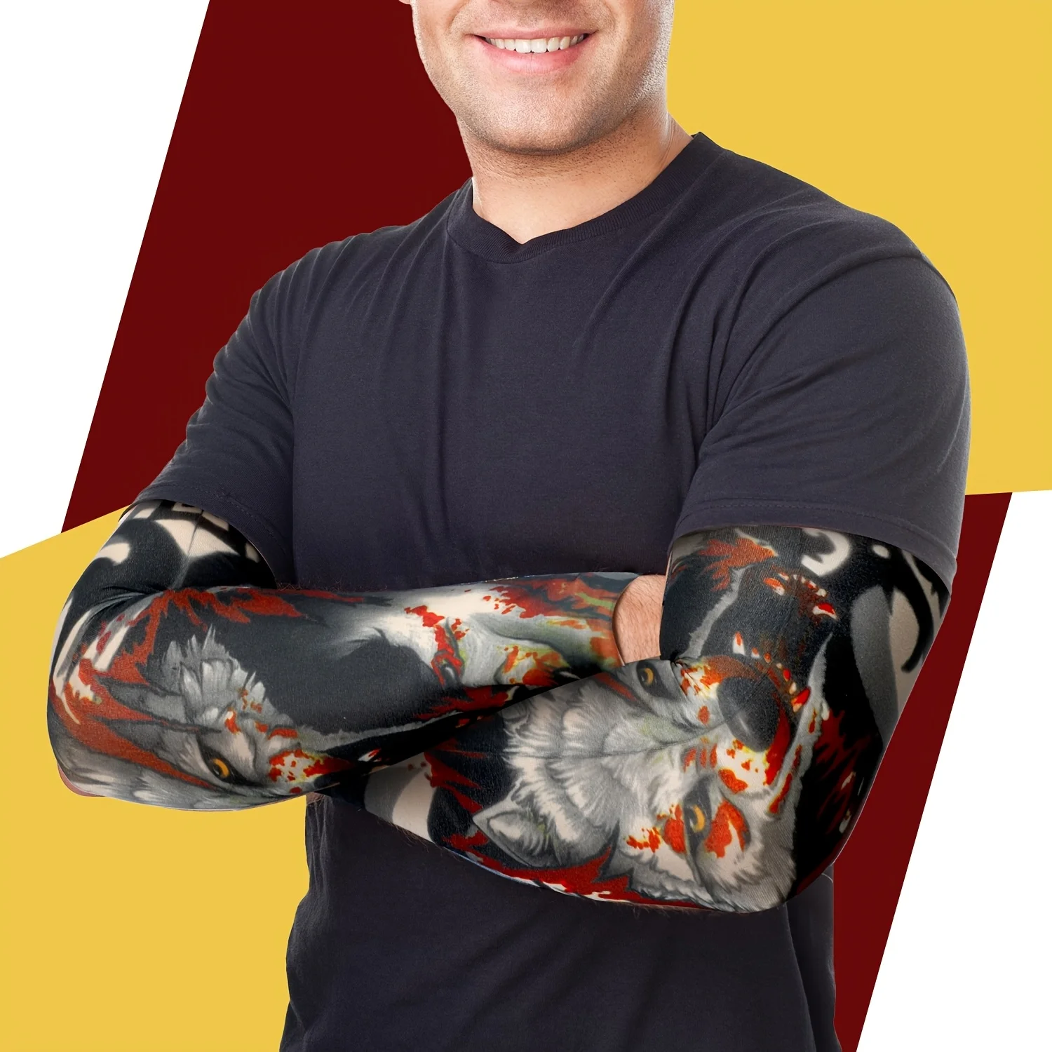 남성용 쿨링 암 슬리브 20개, 긴 손가락 없는 슬리브, 미끄럼 방지 UV 보호, 스포츠 임시 문신 슬리브