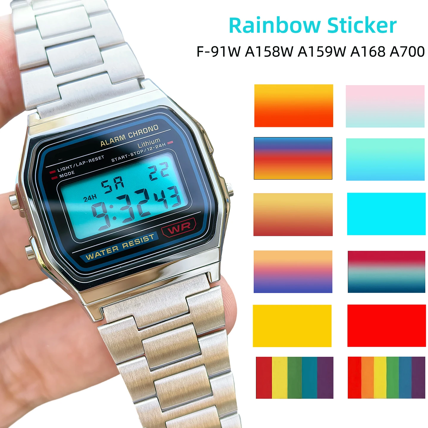 Para Casio F91w A158/159 a168 pantalla adhesiva colorida Mod pantalla modo positivo/negativo LCD DIY STN película de pantalla Color degradado