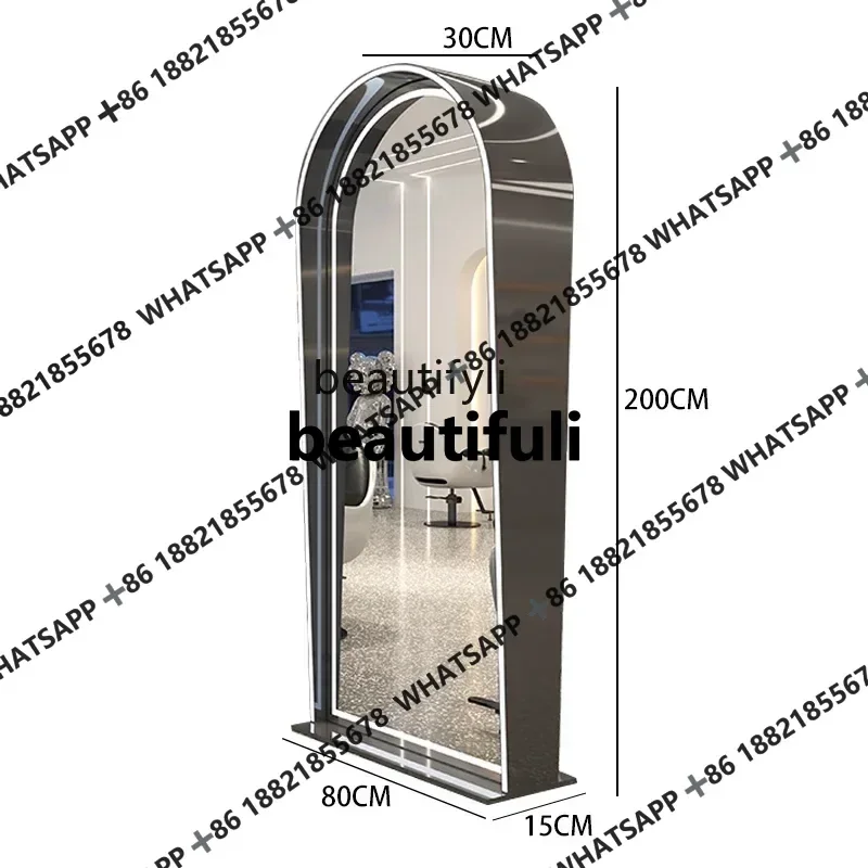 xx1Barber Shop Simple Hair Cut Single-Sided Hair Salon with LED Lights Stainless Steel Hair Dressing Table