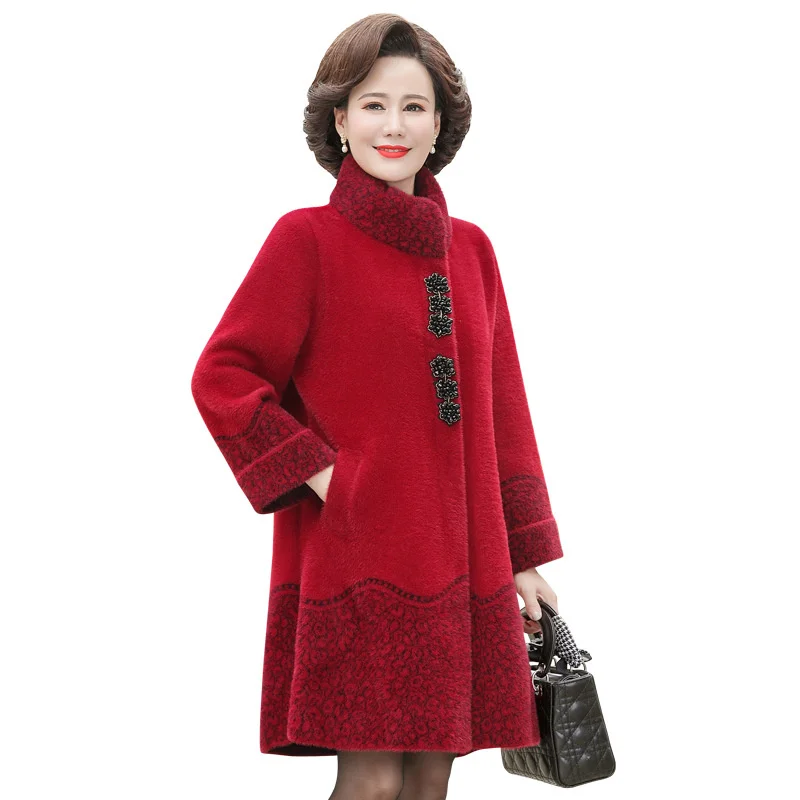 

Middle-aged and elderly Women Woolen Coat Autumn Winter 2024 New Imitate Mink Fleece Windbreaker Jacket Female Overcoat Outerwea