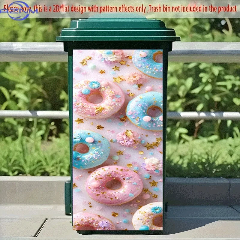 PC 2D Flat Self-Adhesive Trash Can Sticker, Colorful Donut Fantasy Feast Decorative Sticker, Creative Trash Can Decoration, Su