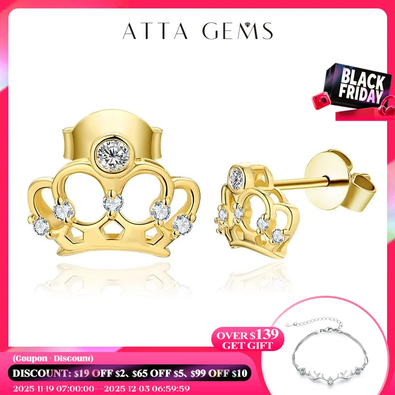 

Attagems Crown Moissanite Stud Earrings Women Sterling Silver 925 Classic Style Korean Fashion Small Earring Pendientes 귀걸이 Gift