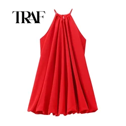 TRAF Fluffy Short Dress Woman Sleeveless Slip Mini Dress Summer Elegant Party Dresses For Women Sexy Evening Dresses