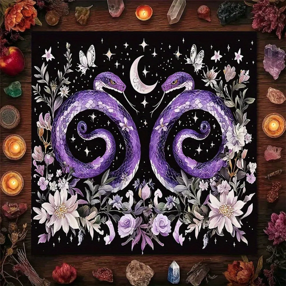 1 Stück Lila Schlangen-Mond-Tarot-Tischdecke in Verschiedenen Größen mit Mystischem Druckdesign, Altartuch für Tarot-Wahrsagerei und Vorhersage-Partys