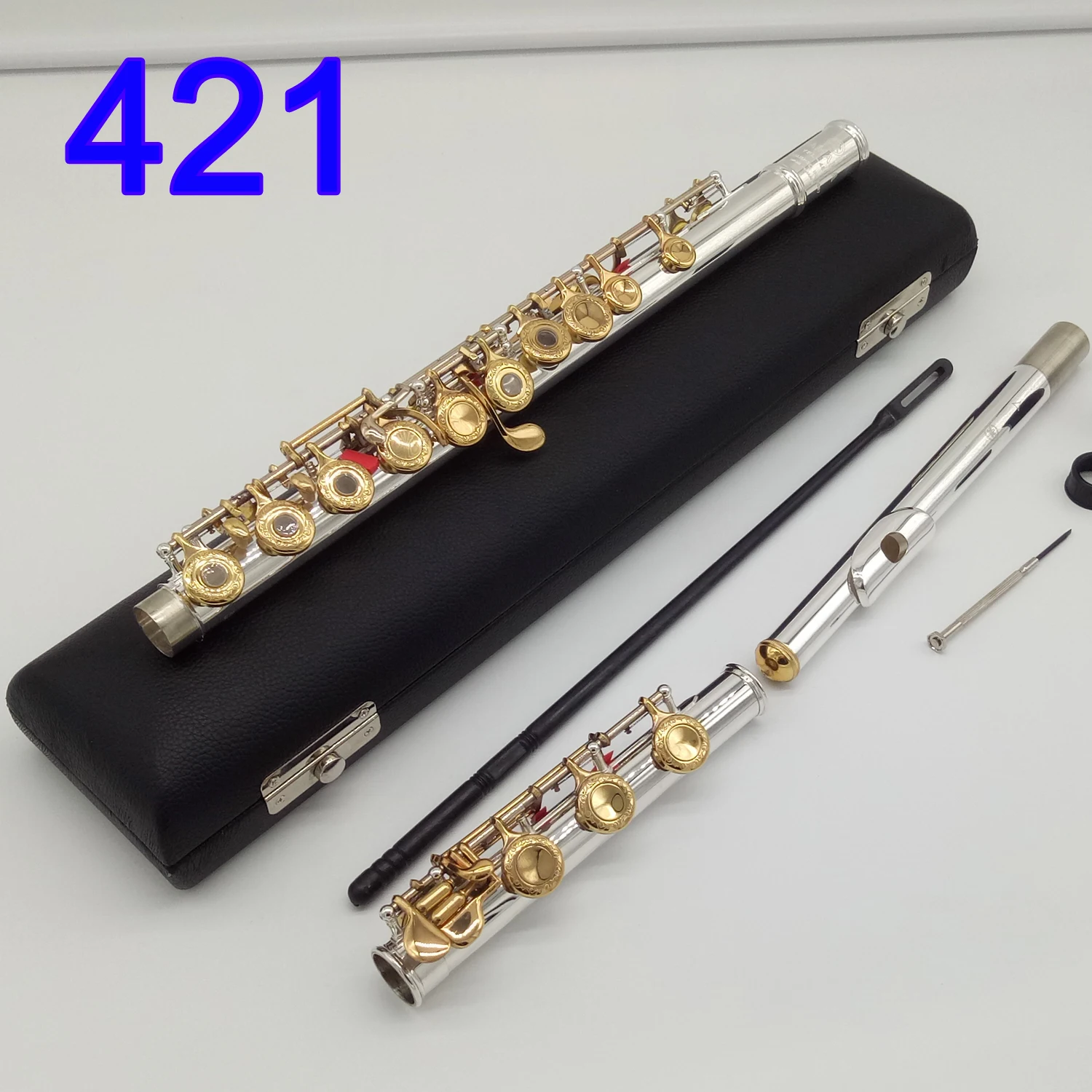 Music Fancier Club Professional Flute 421 Engraving Hand Carved Keys Gold Plating Flutes B Leg Open Holes 17 Gold Keys