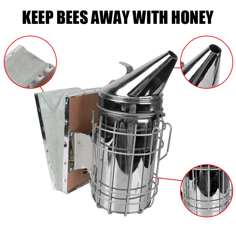 1Pcs Stainless Steel Bee Smoker Sprayer Expeling Bees Beekeeper Dedicated Apiculture Beekeeping Equipment with Bee Smoke Bombs