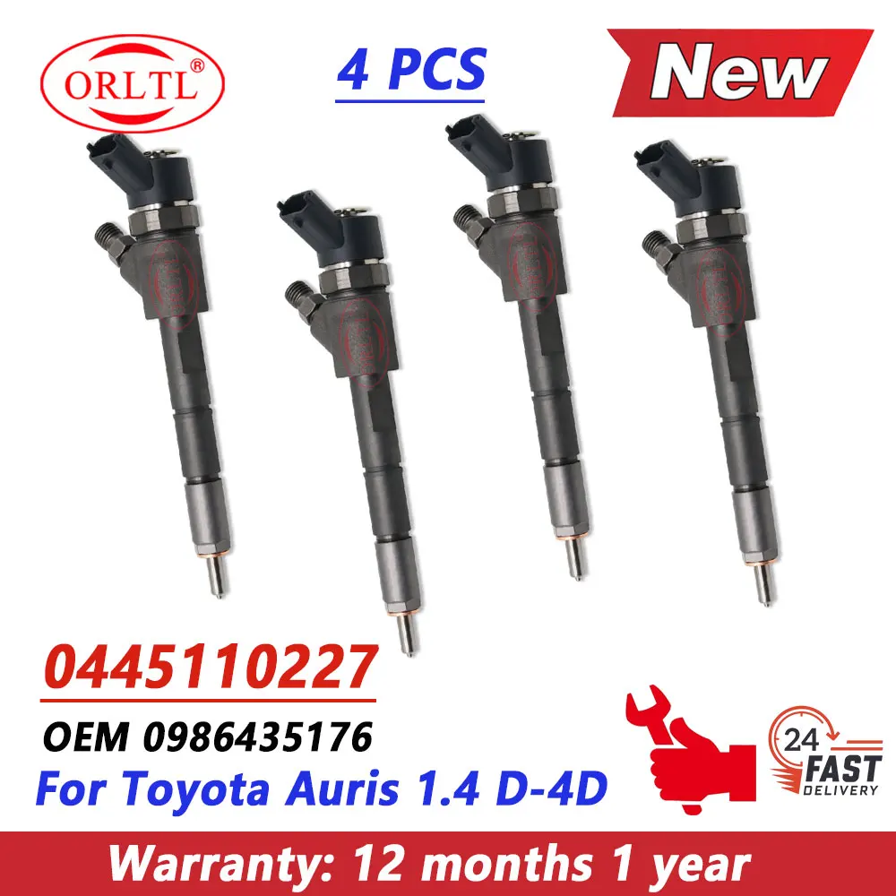 4PCS 0445110227 0986435177 23670-33040 23670-366F0 Diesel Injector 0 445 110 277 For Toyota Yaris 1.4 D 1NDTV D-4D Engine