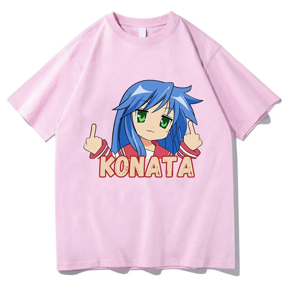 Camiseta de Anime Lucky Star, camiseta estética de dibujos animados Konata Izumi Kagami para mujer, camiseta de Manga Unisex con estampado de gran tamaño