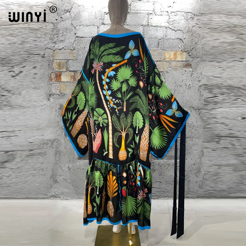 WINYI moda lato kobiety na co dzień z kwiatowym elegancka wieczorowa plaża długa, maksi sukienka z paskiem abayafashion kaftan