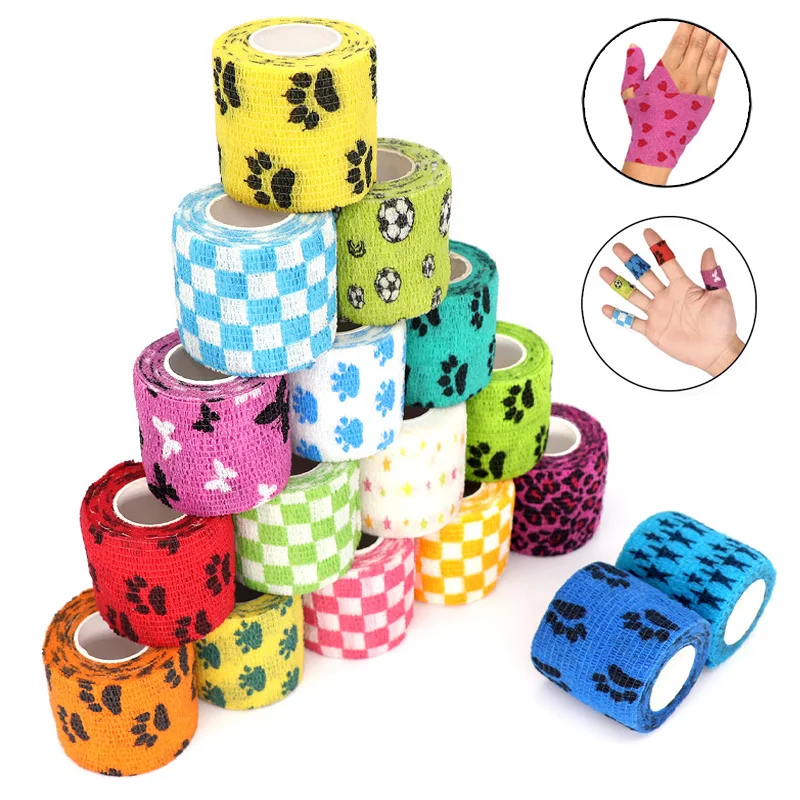 Elastic Self-Adhesive Bandage Wrap – Sports, Tattoo, Joint, Finger & Knee Support, Pet, Width 2.5cm-10cm, Colorful Prints