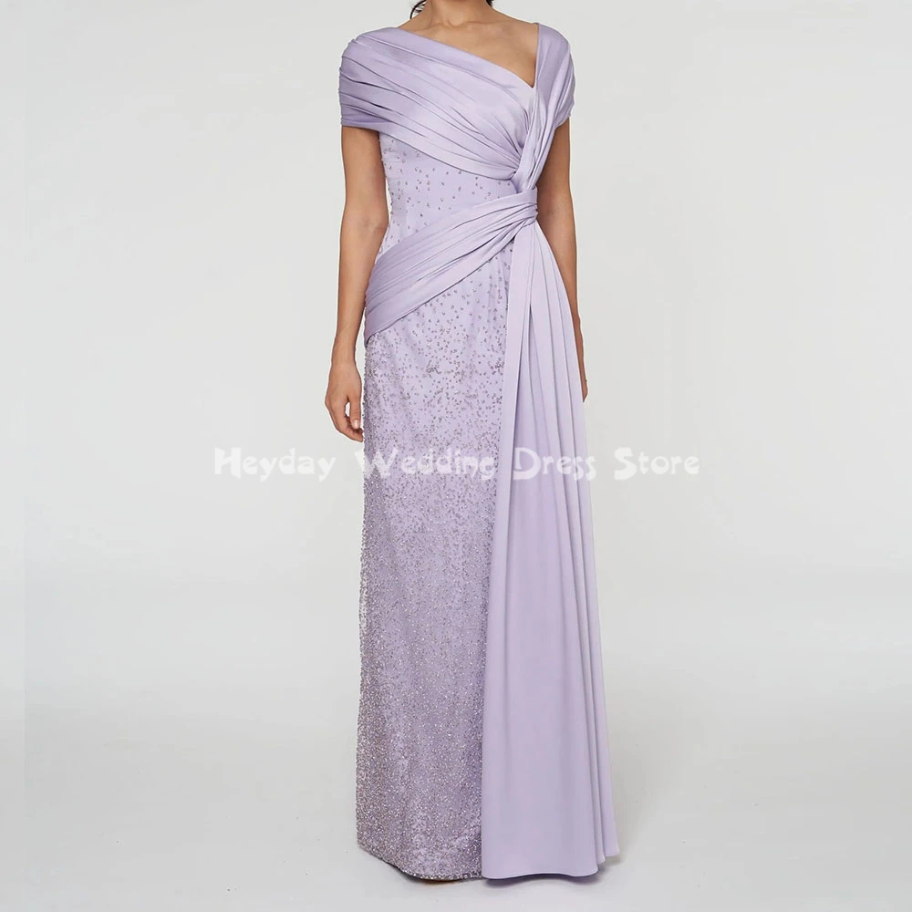 

Heyday Women's Customized Pleats Straight Satin Beaded Saudi Evening Dresses With Sleeveless Floor-Length Elegant Dresses 2025