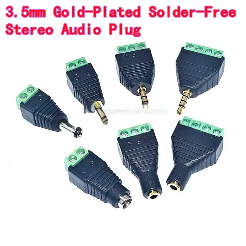 

5PCS 3.5mm Gold-Plated Solder-Free Stereo Audio Plug Green Terminal Headphone Adapter