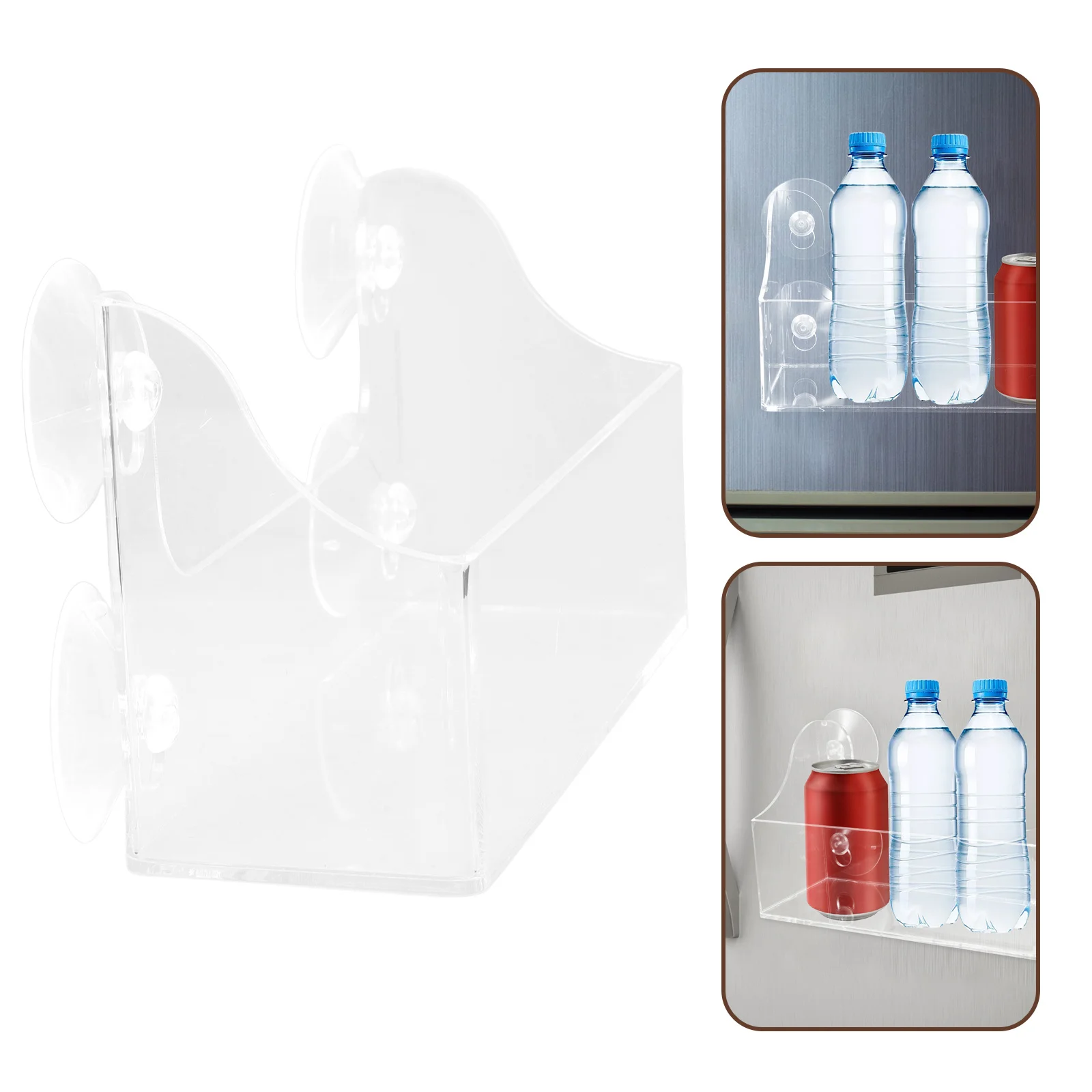 

1pc Suction Beverage Rack Transparent Acrylic Drinks Shelf Refrigerator Storage Organizer Adjustable No Drill For Fridge