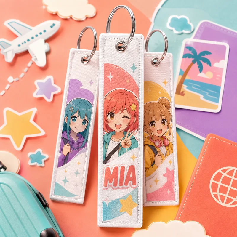 Personalized Custom Fabric Jet Tag Keychain Upload Photo Custom Name Text Woven Key Strap Custom Image Key Tag for Bag Backpack