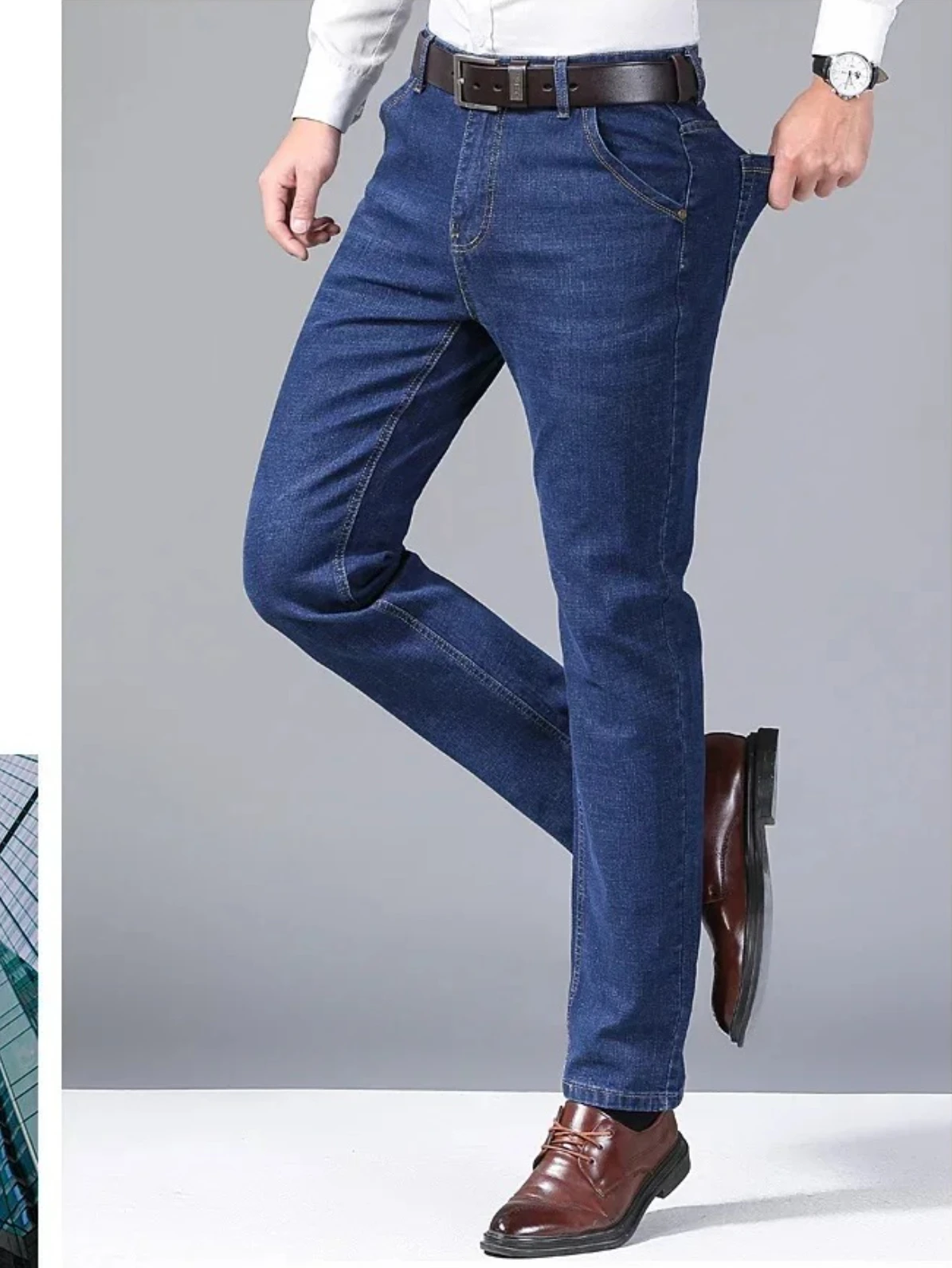 2026 Spring Autumn New Mens Black Blue Pants Pure Color Stretch Jeans Street Casual Slim Fit Trousers Male Wash Jeans for Men