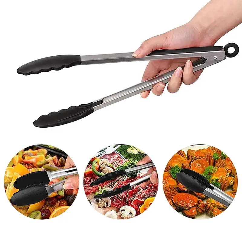 

Silicone Tongs Kitchen Stainless Steel BBQ Non-Stick Kitchen Utensils Barbecue Cooking Tong With Joint Lock Kitchen Accessories