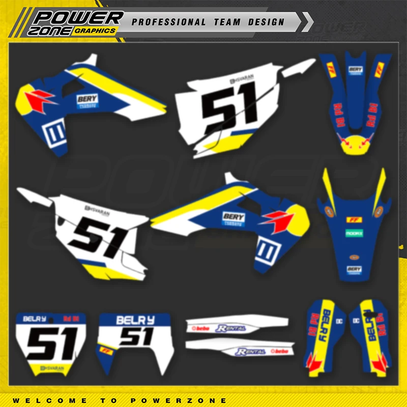 

PowerZone Custom Team Мотоцикл для Husqvarna Decal 19-22 TC FC TX FX FS 20-23 TE FE 125-450CC Графические наклейки Комплект наклеек 66